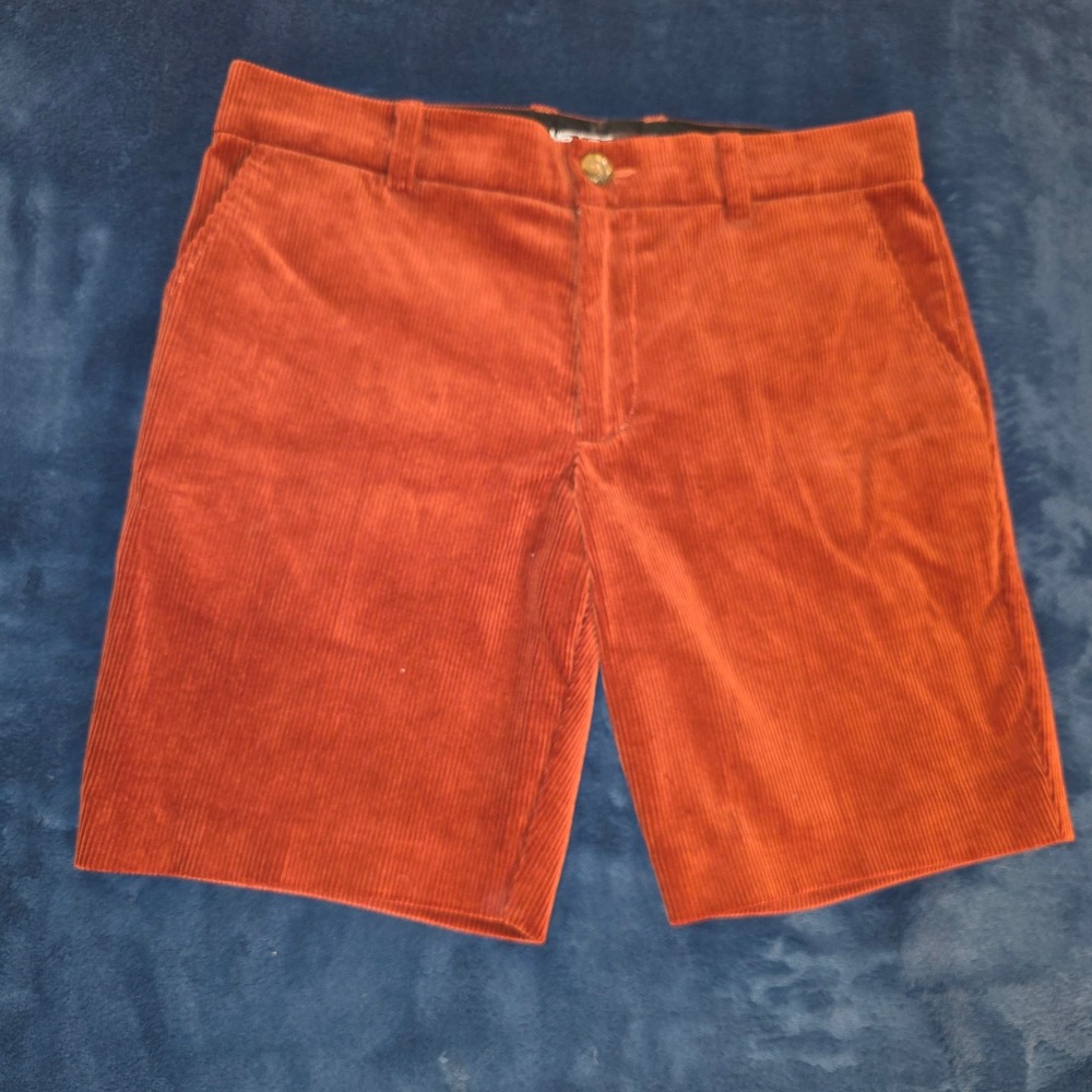 Mr Turk Mens Oxnard Corduroy Shorts Rust Cinnamon Size 32 Sample Flat Front